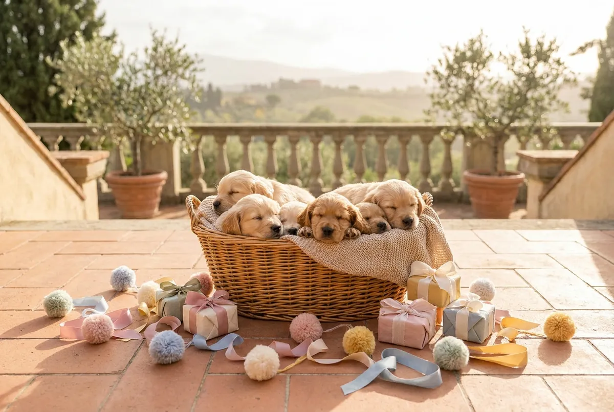 Puppy shower celebration with gifts and pet-safe treats at a Bali villa
