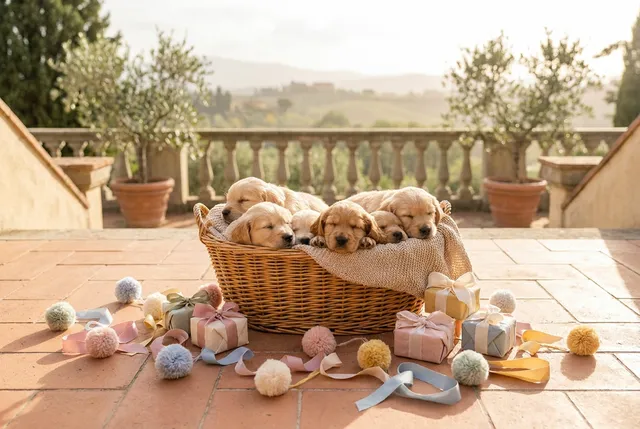 Puppy shower celebration with gifts and pet-safe treats at a Bali villa